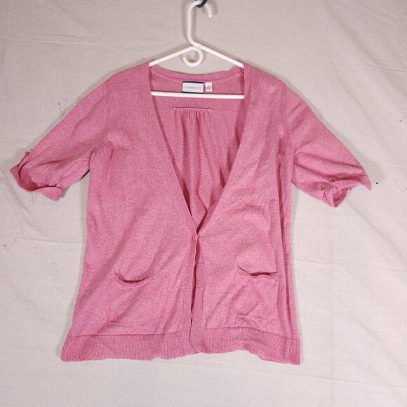 Croft & Barrow Womens Cardigan Sweater L Heather Pink Open Front Layering Preppy - Picture 15 of 16